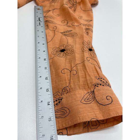 Silkland Woman Long Sleeve Silk Embroidered Floral Button Down Shirt Orange 1X - Picture 9 of 9